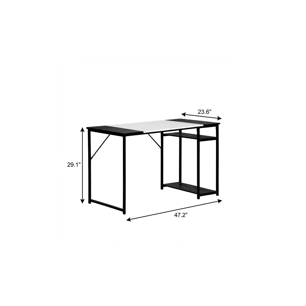 47" Black and White Wood and Metal H-Shape Computer Desk