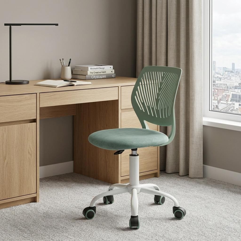 Teal and White Adjustable Height Swivel Rolling Office Chair