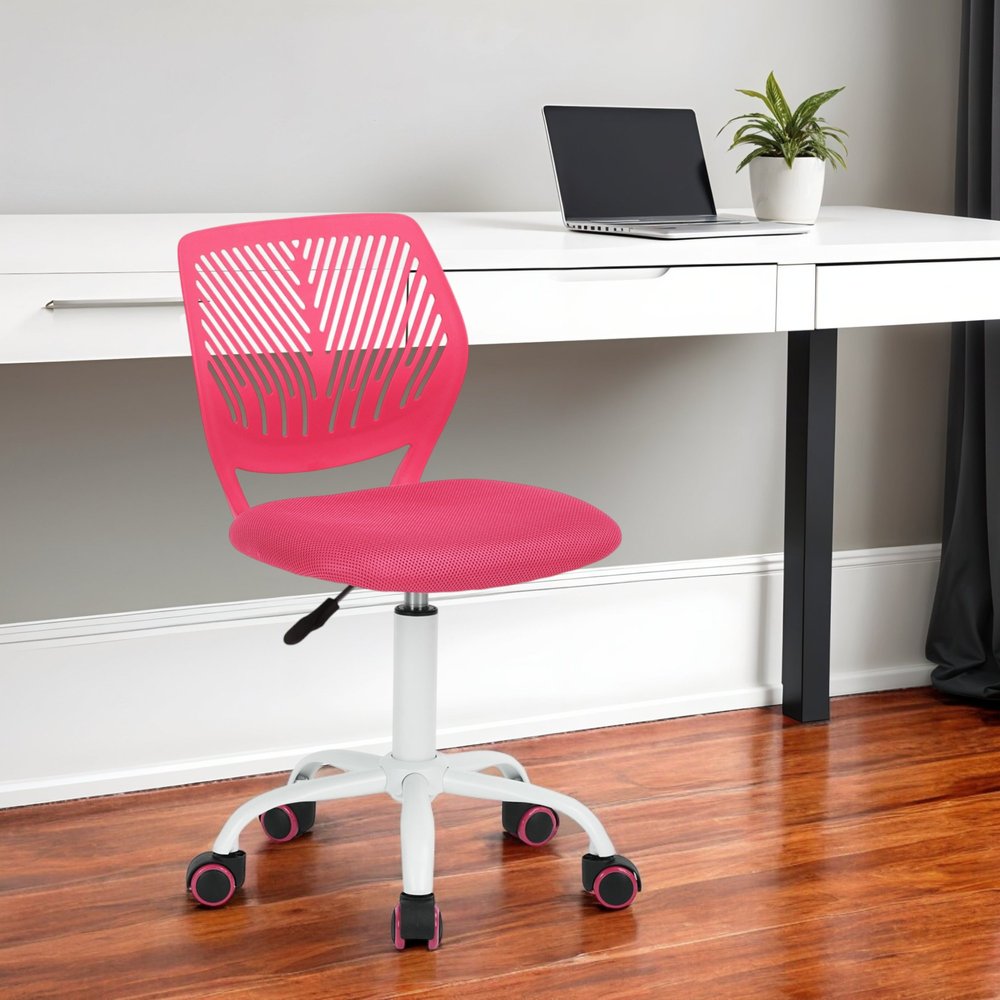 Baby Pink and White Adjustable Height Swivel Rolling Office Chair