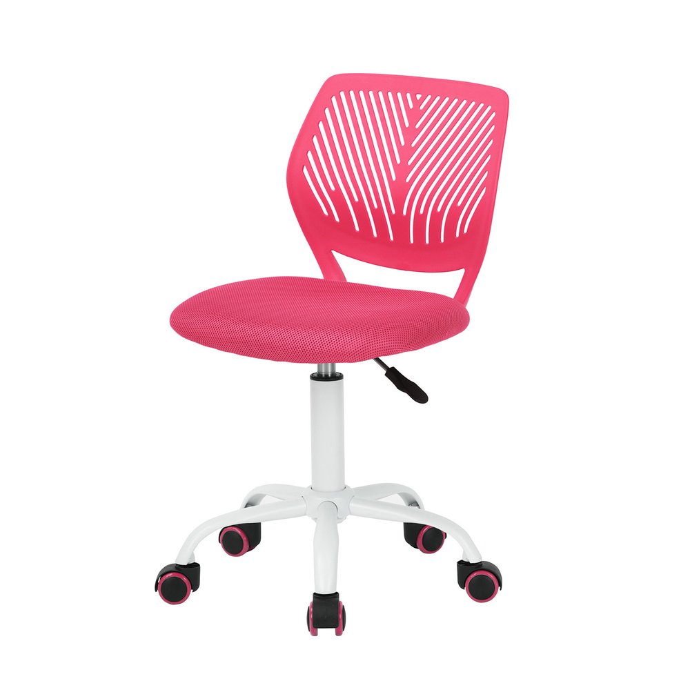 Baby Pink and White Adjustable Height Swivel Rolling Office Chair