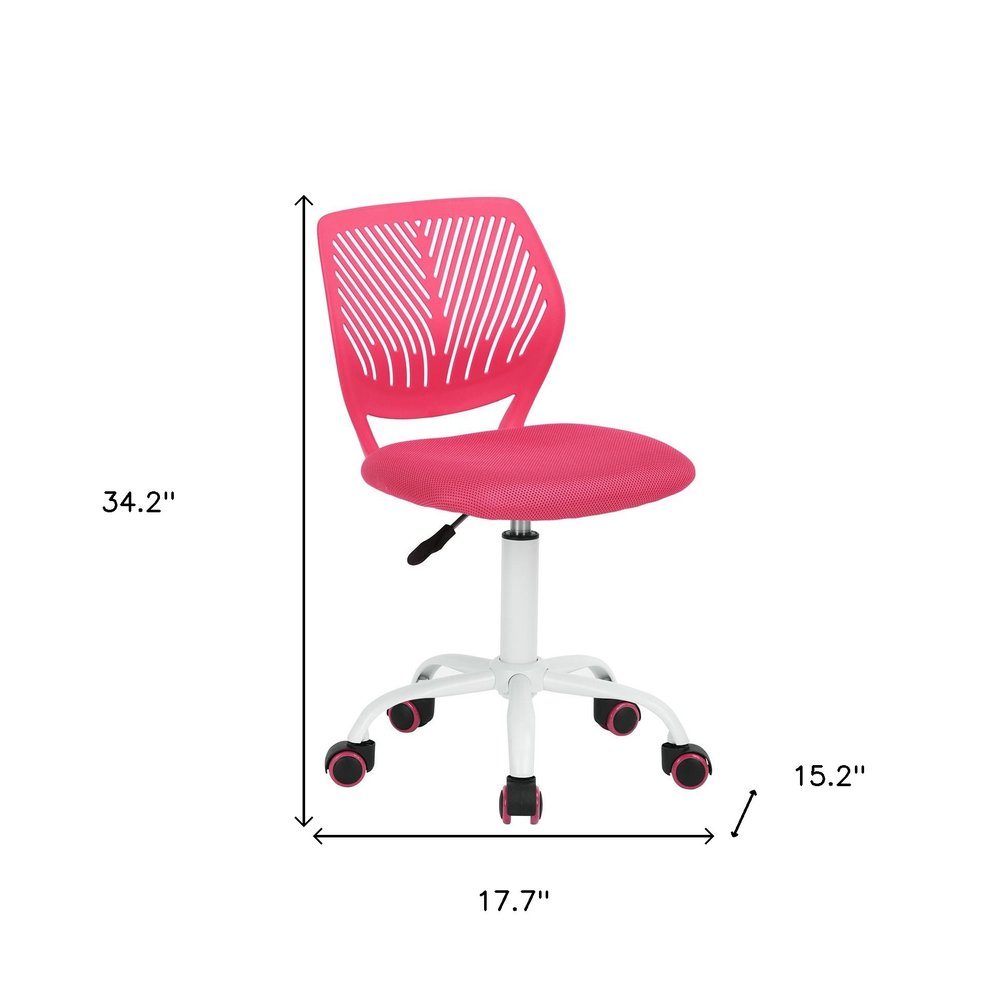 Baby Pink and White Adjustable Height Swivel Rolling Office Chair