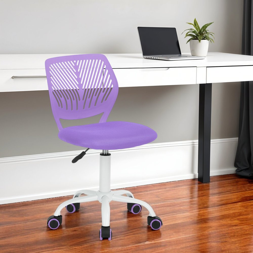 Pink and White Adjustable Height Swivel Rolling Office Chair