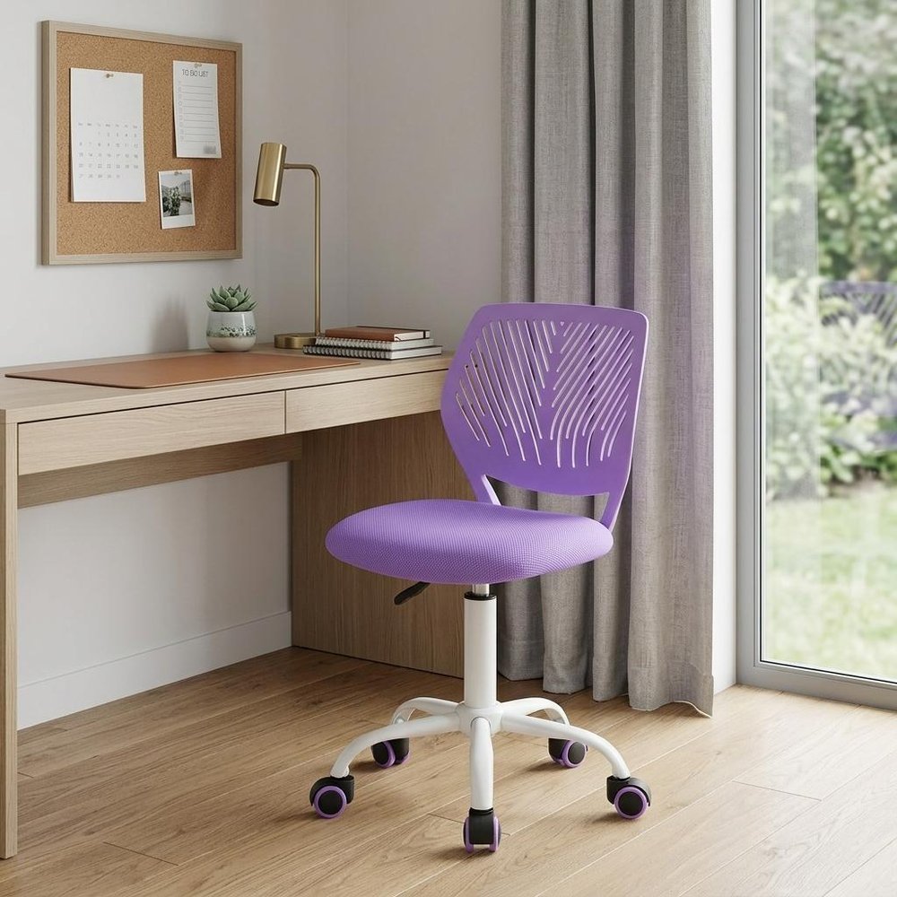 Baby Pink and White Adjustable Height Swivel Rolling Office Chair