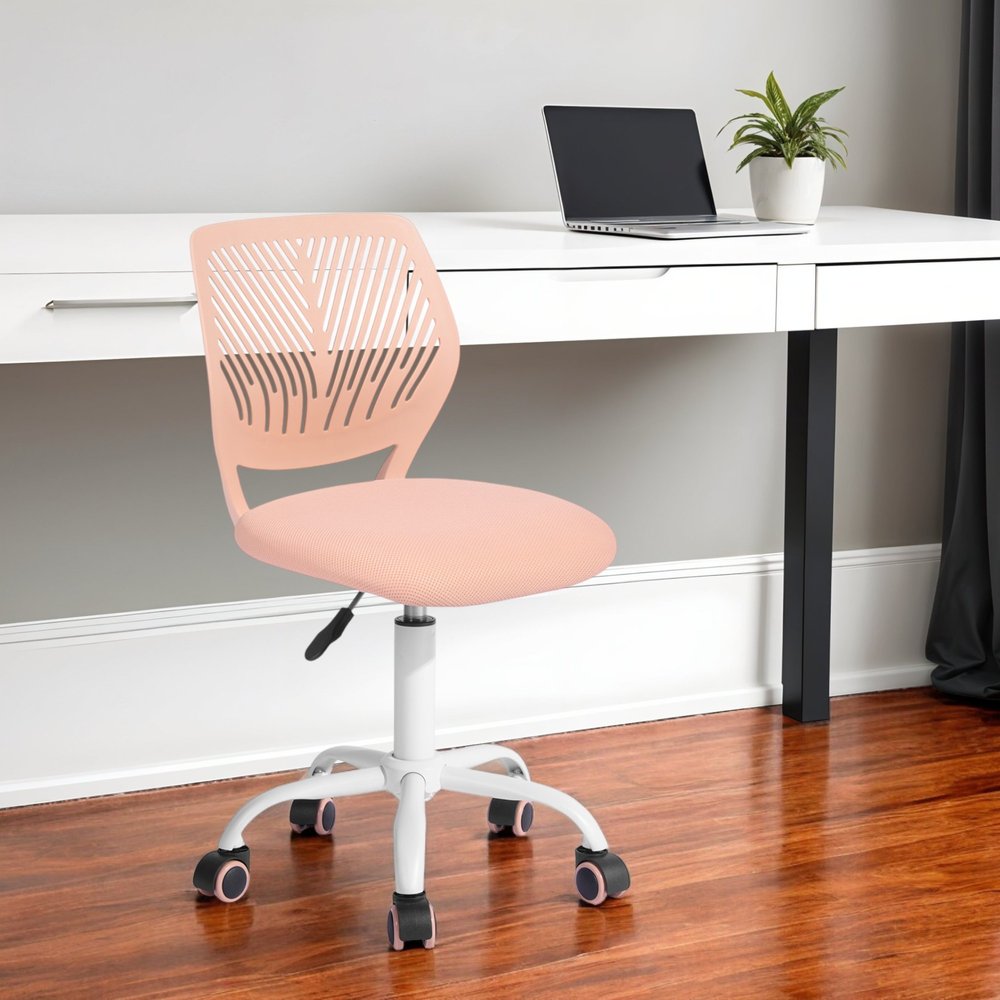 Pink and White Adjustable Height Swivel Rolling Office Chair