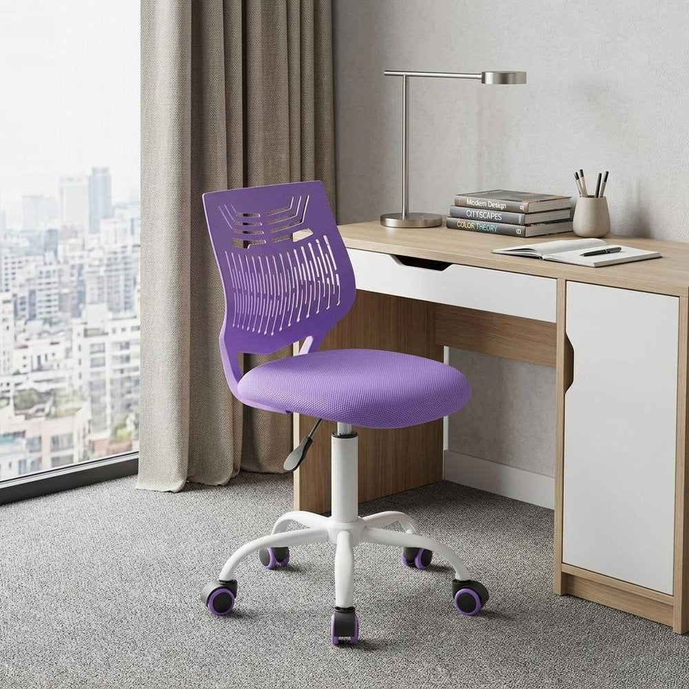 Purple and White Adjustable Height Swivel Rolling Office Chair
