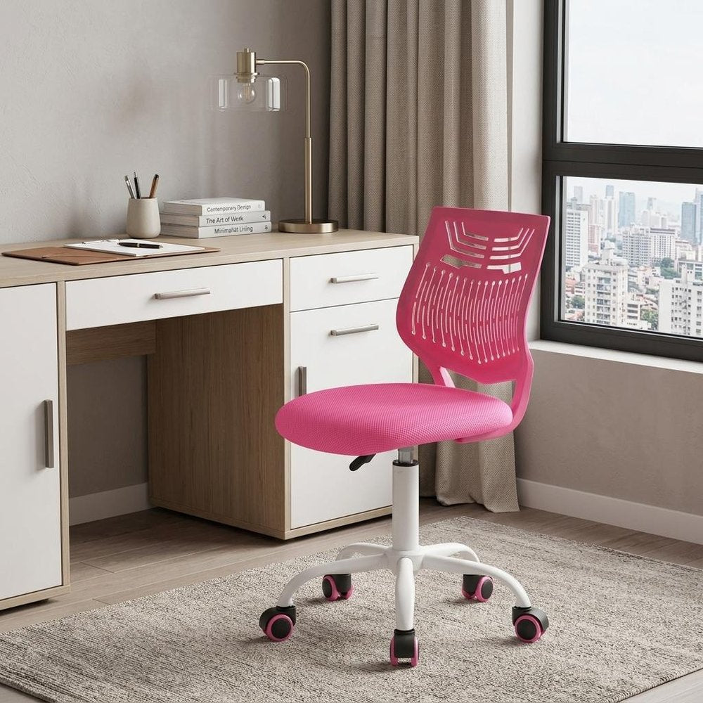 Purple and White Adjustable Height Swivel Rolling Office Chair