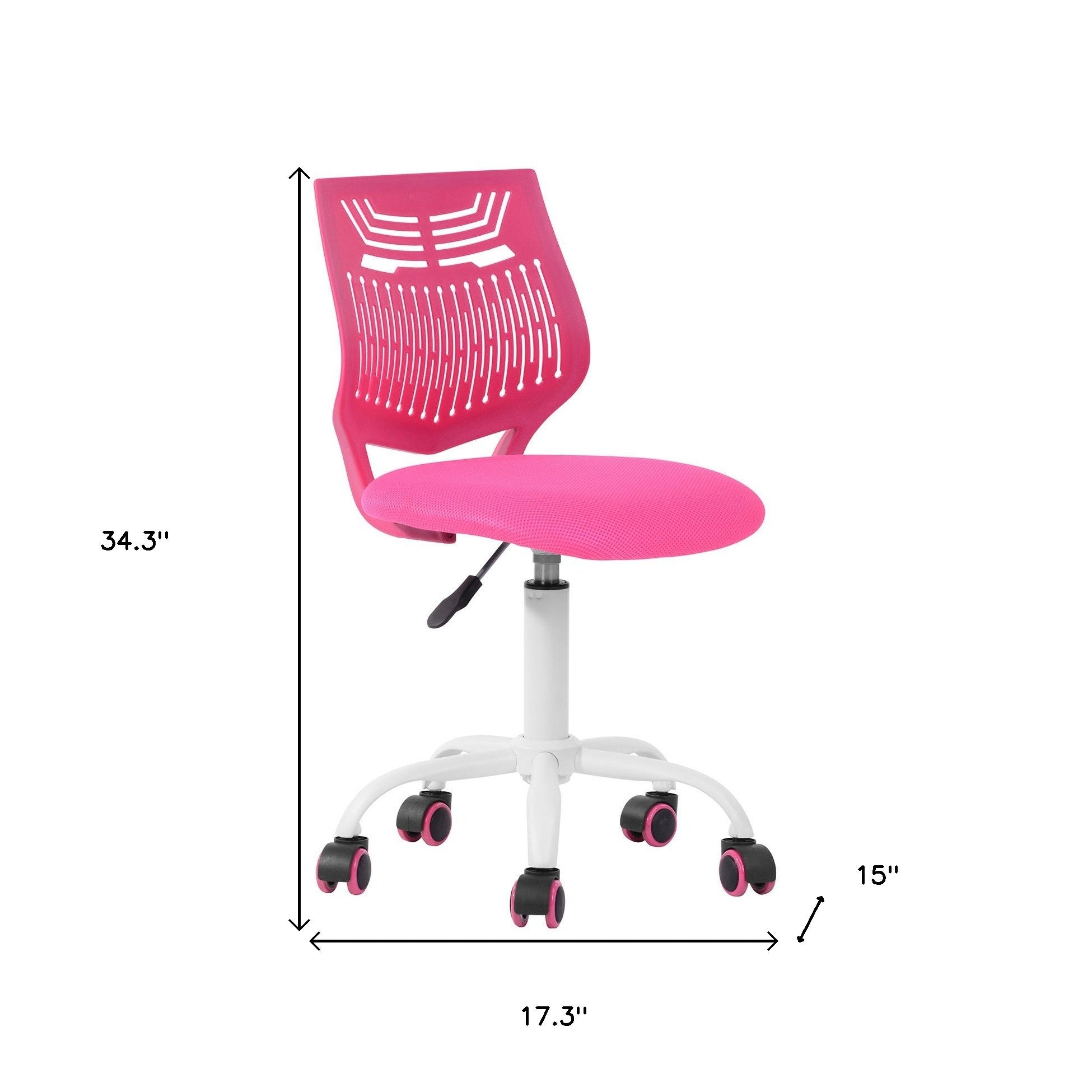Pink and White Adjustable Height Swivel Rolling Office Chair