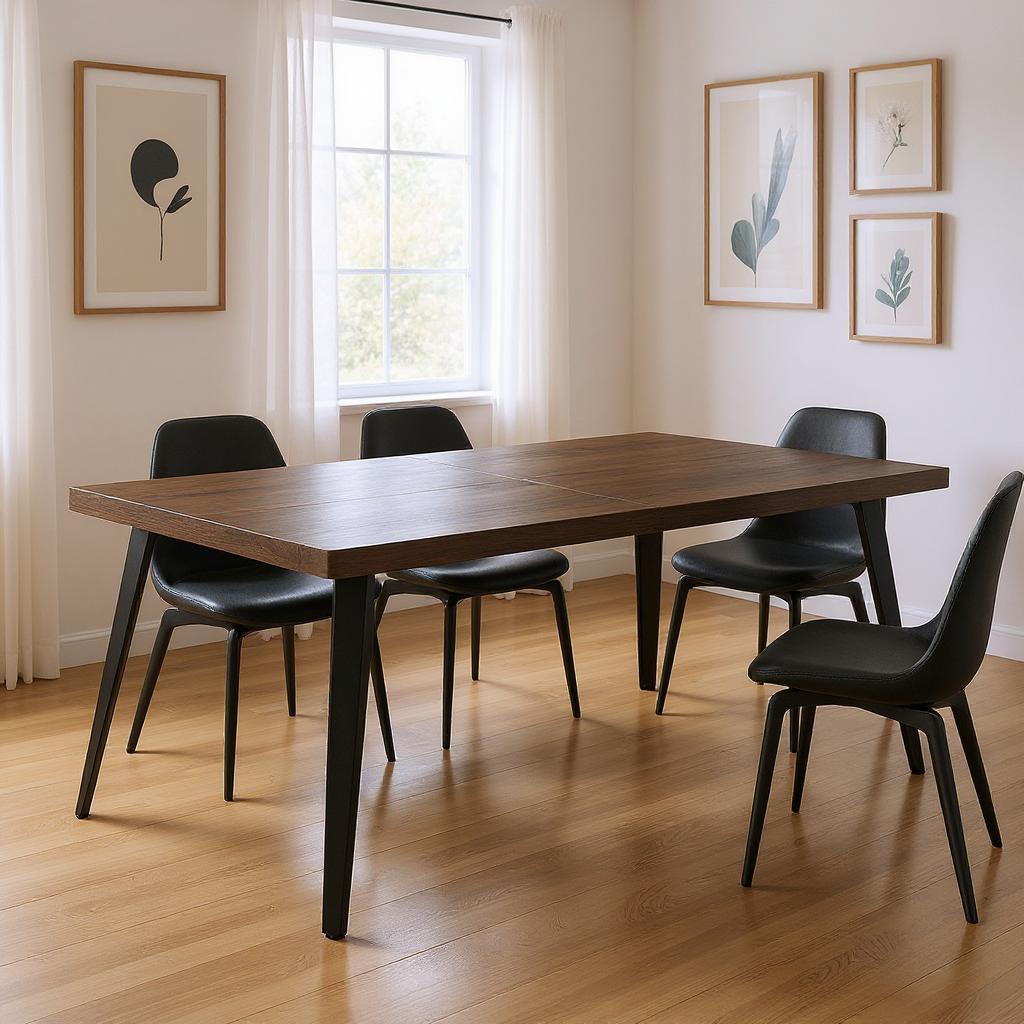 63" Dark Brown and Black Wood and Steel Dining Table