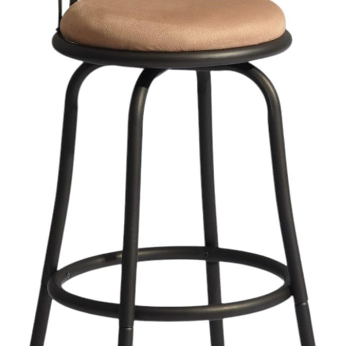 Set of Two 29" Brown And Black Microfiber And Fabric And Metal Low Back Bar Height Swivel Bar Chairs