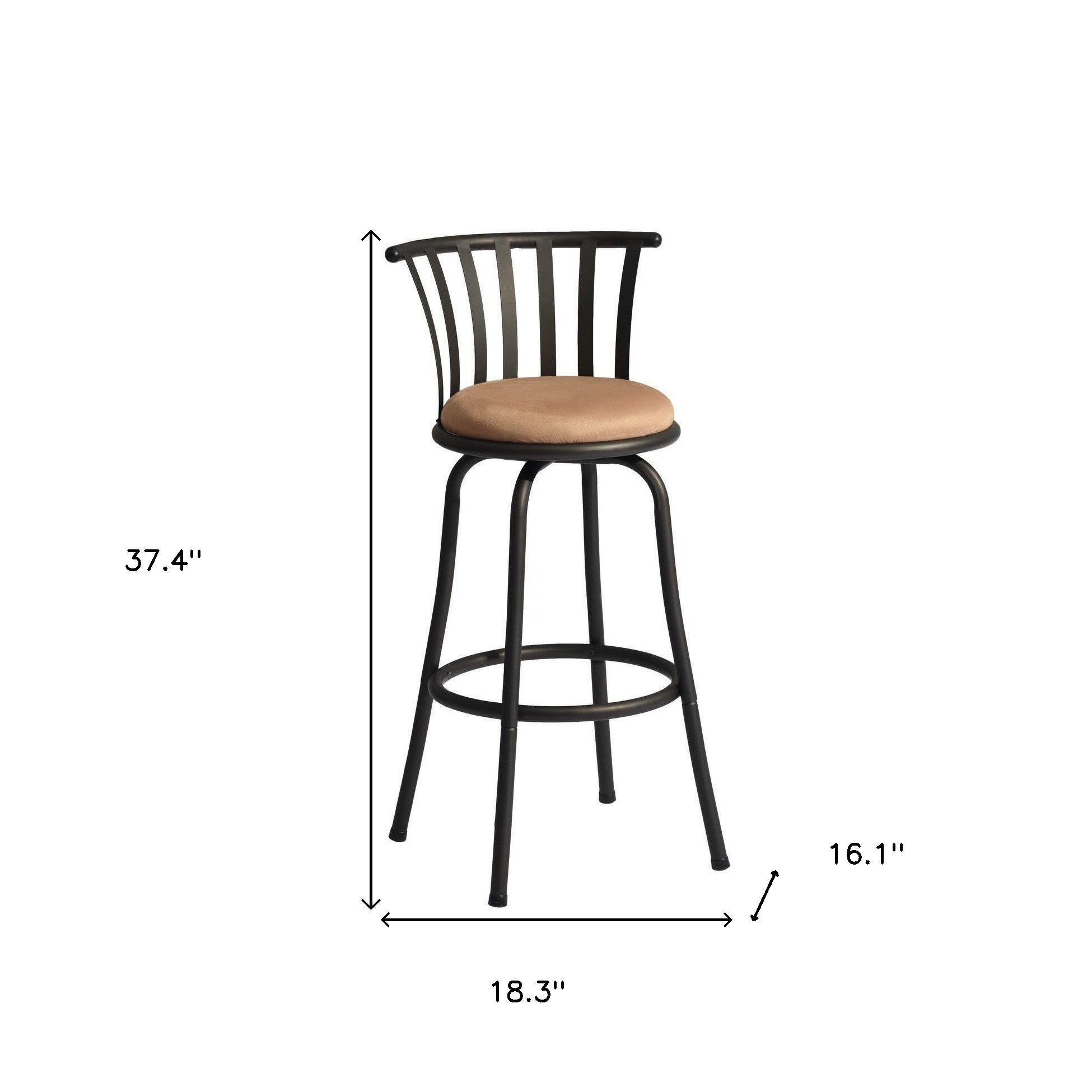Set of Two 29" Brown And Black Microfiber And Fabric And Metal Low Back Bar Height Swivel Bar Chairs