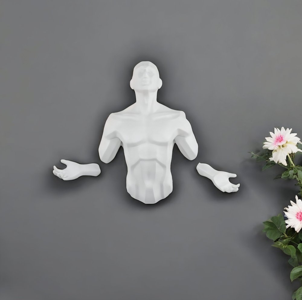 6" X 4" White Resin Bursting Man Hanging Dimensional Sculpture