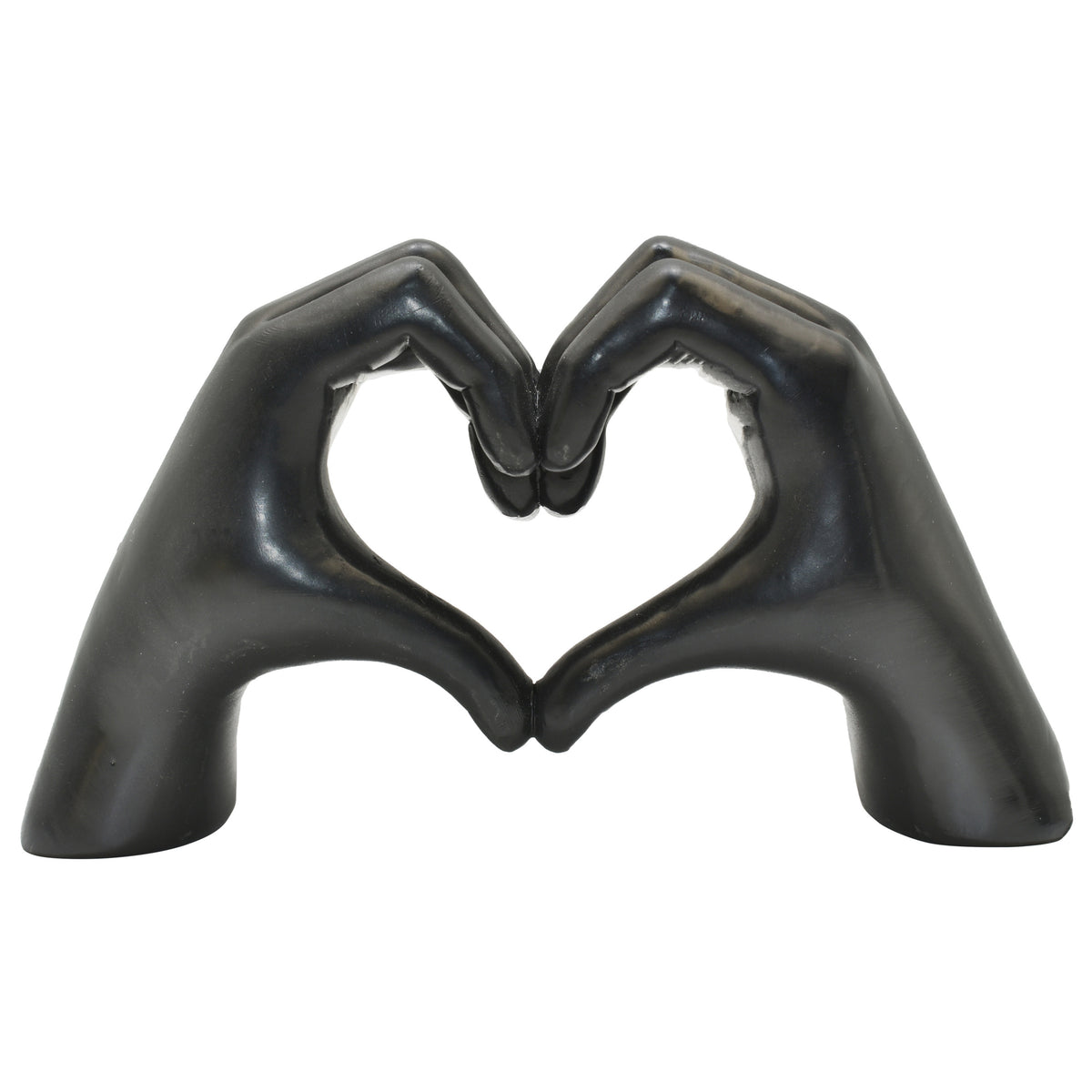 4" Black Resin Heart Hands Tabletop Sculpture