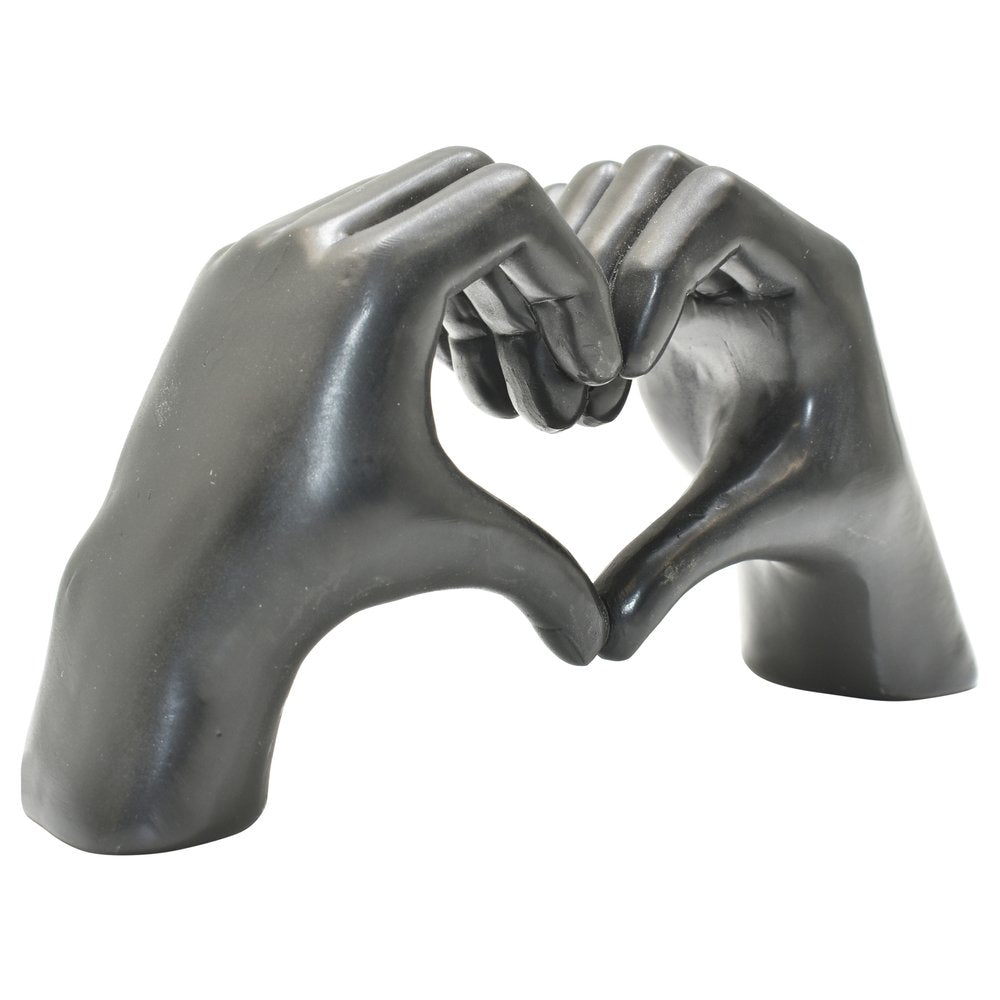 4" Black Resin Heart Hands Tabletop Sculpture