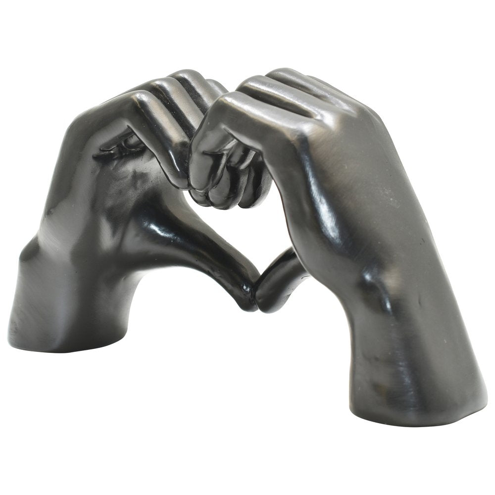 4" Black Resin Heart Hands Tabletop Sculpture