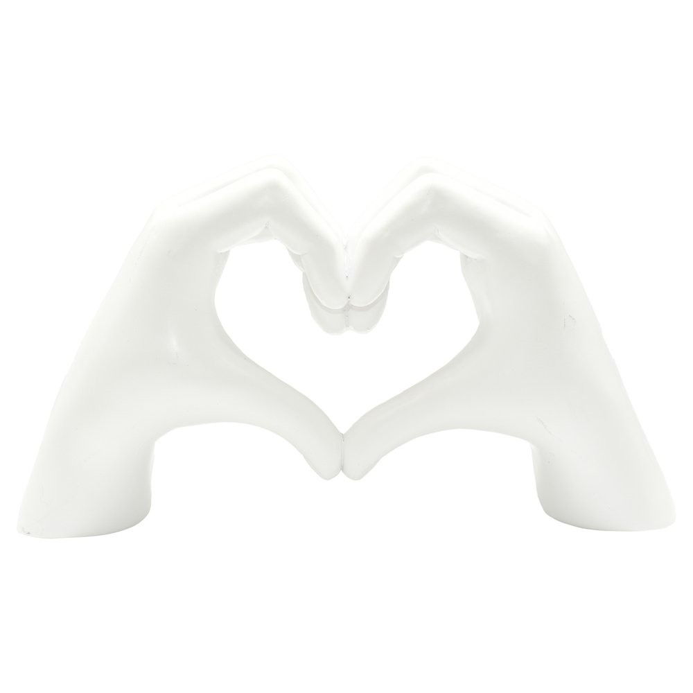 4" White Resin Heart Hands Tabletop Sculpture