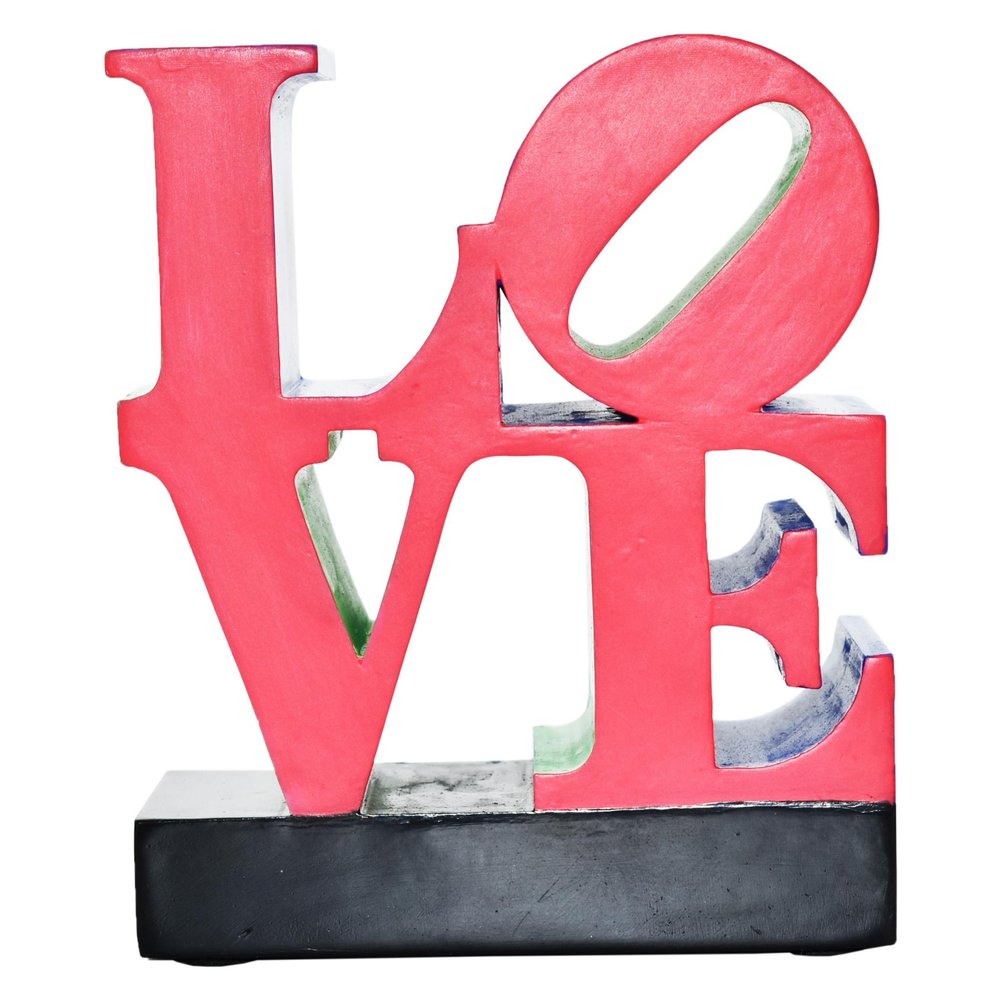 4" Red Blue Green And Black Resin Love Tabletop Sculpture