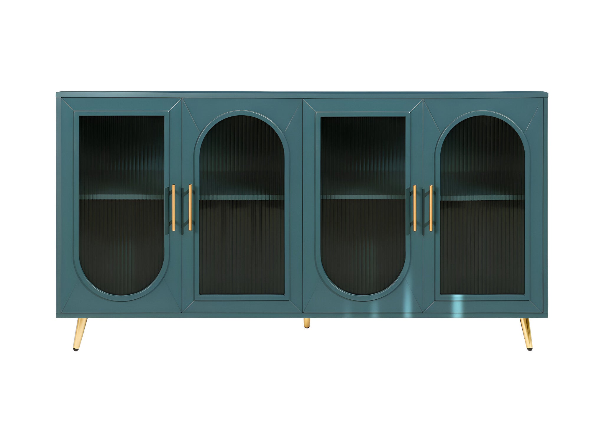 60" Teal Blue Ribbed Texture Sideboard with Four Doors