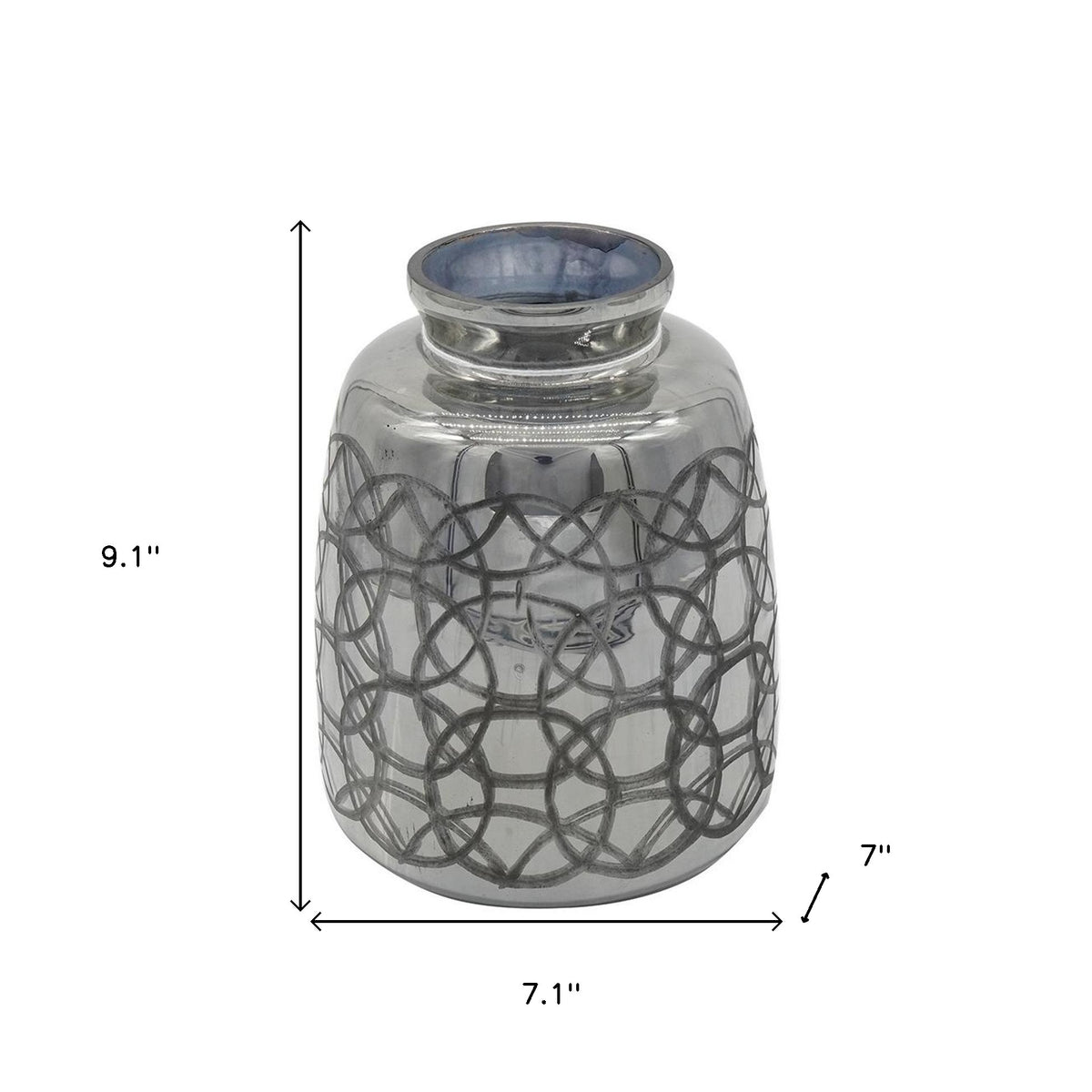 9" Dark Gray Geometric Etched Glass Table Vase
