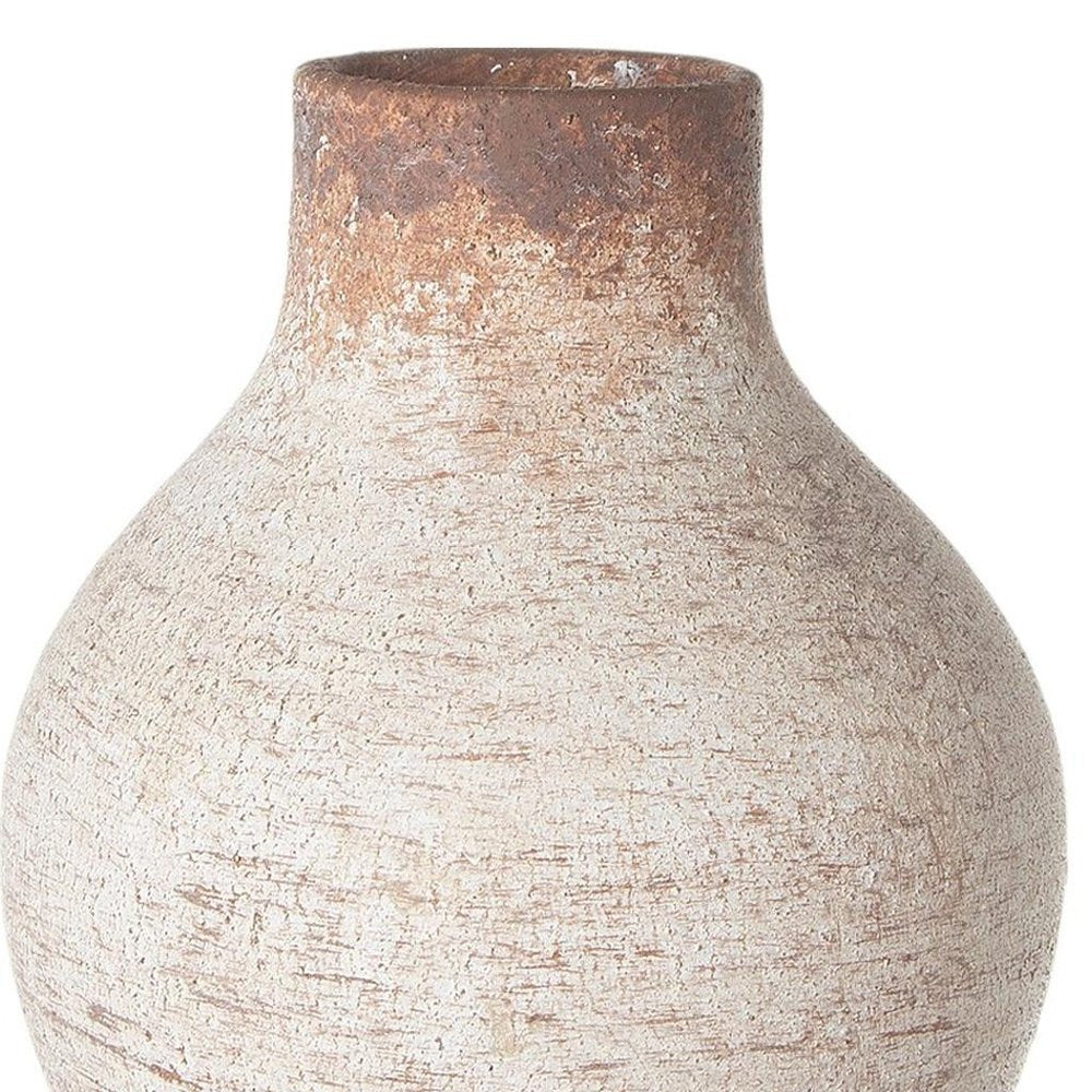 8" Ivory And Brown Round Ceramic Table Vase