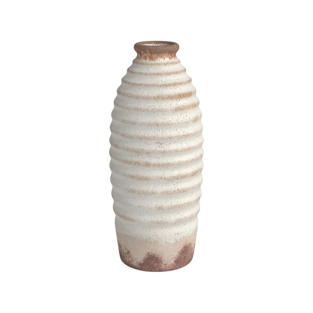 11" Ivory And Brown Round Ceramic Table Vase