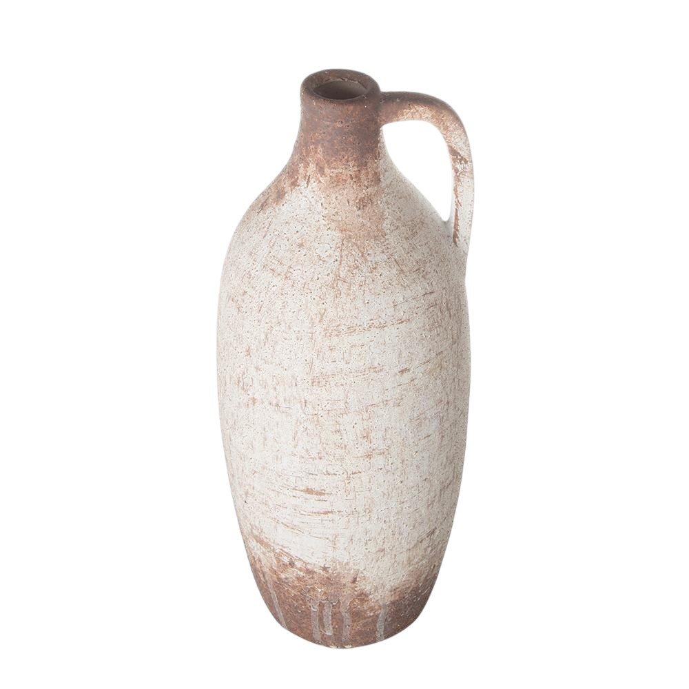 12" Brown And White Ceramic Round Jug Vase