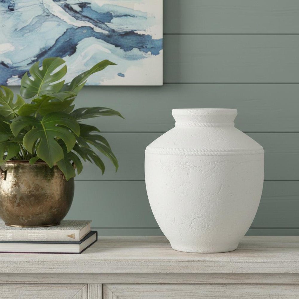 14" White Terracotta Round Jug Vase