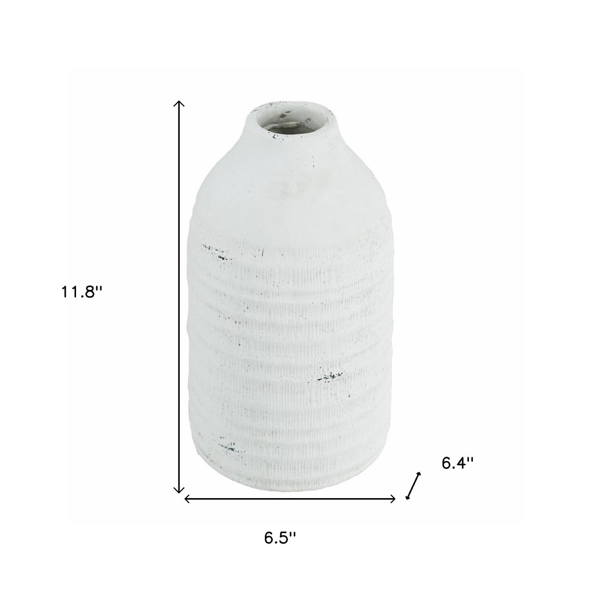 12" White Stoneware Round Jug Vase