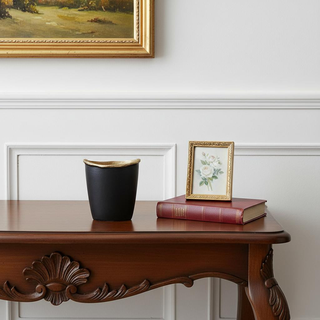 8" Black And Gold Cast Aluminum Oval Table Vase