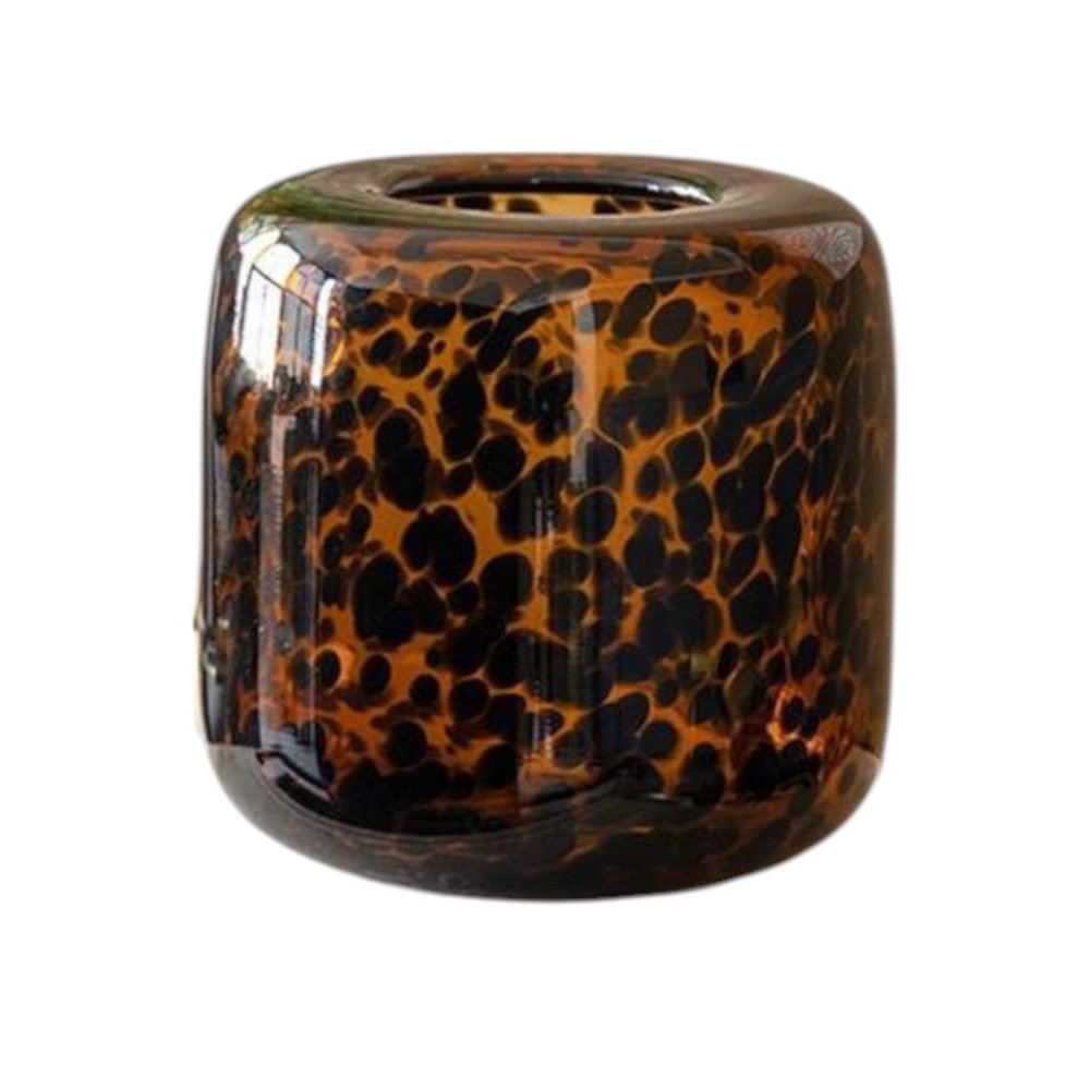 8" Amber And Black Animal Print Glass Round Table Vase