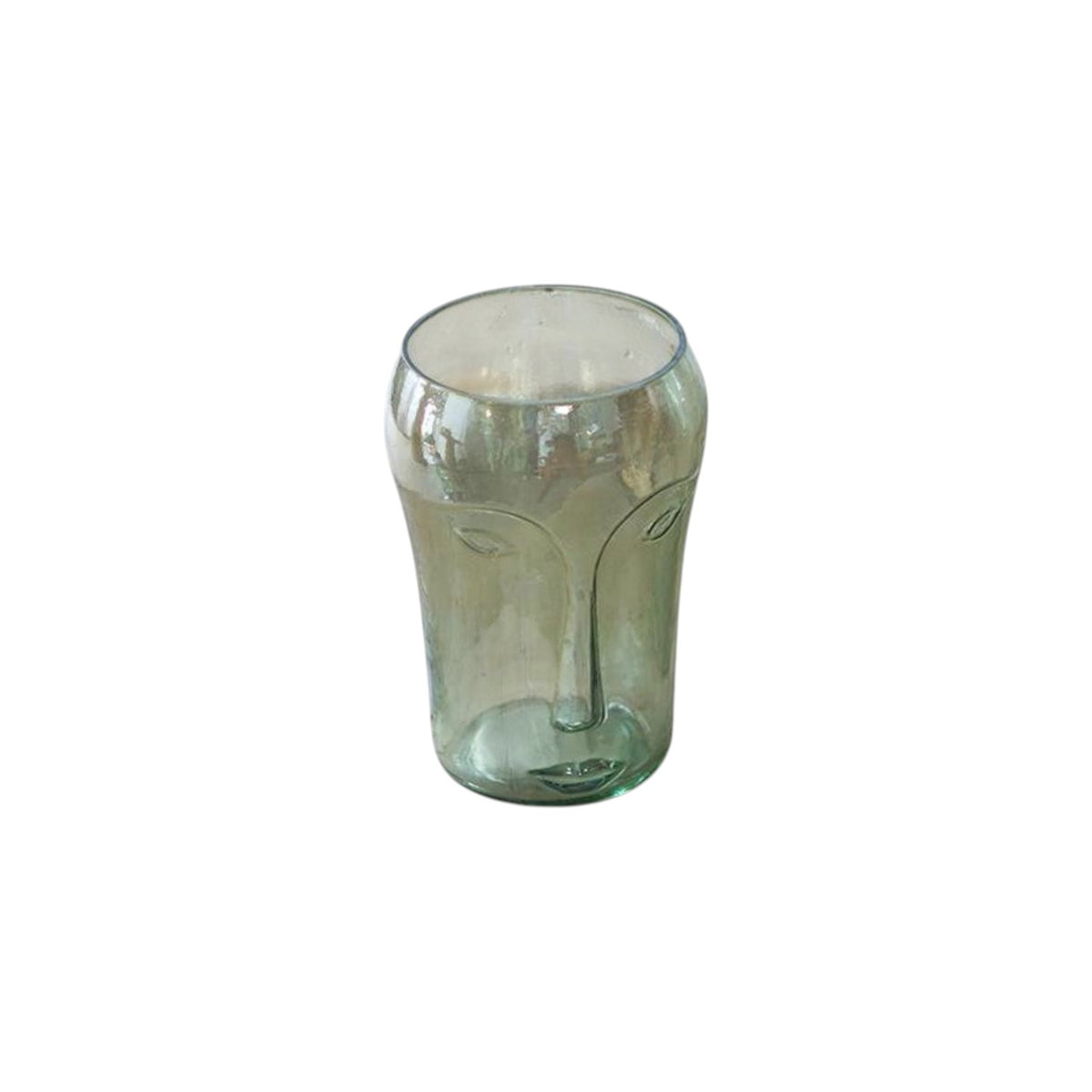 Set of Two Light Green Glass Modern Abstract Faces Table Vases