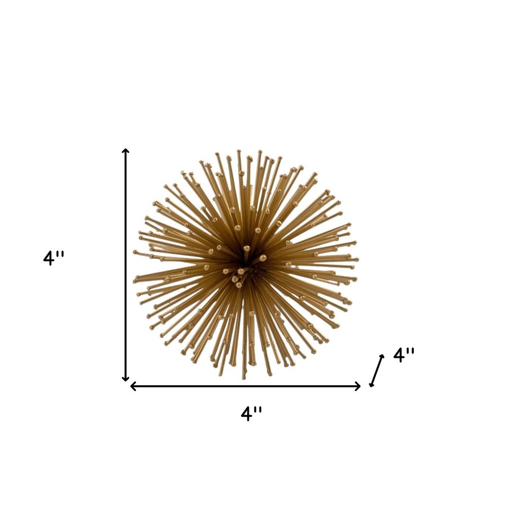 6" Gold Iron Urchin Decorative Orb Tabletop Sculpture