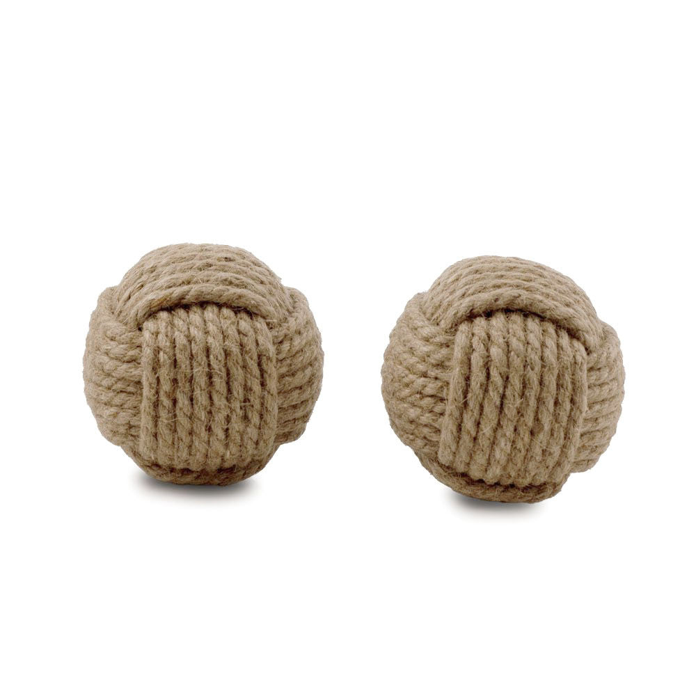 Set of Two Natural Jute Decorative Orb Tabletop Sculpture