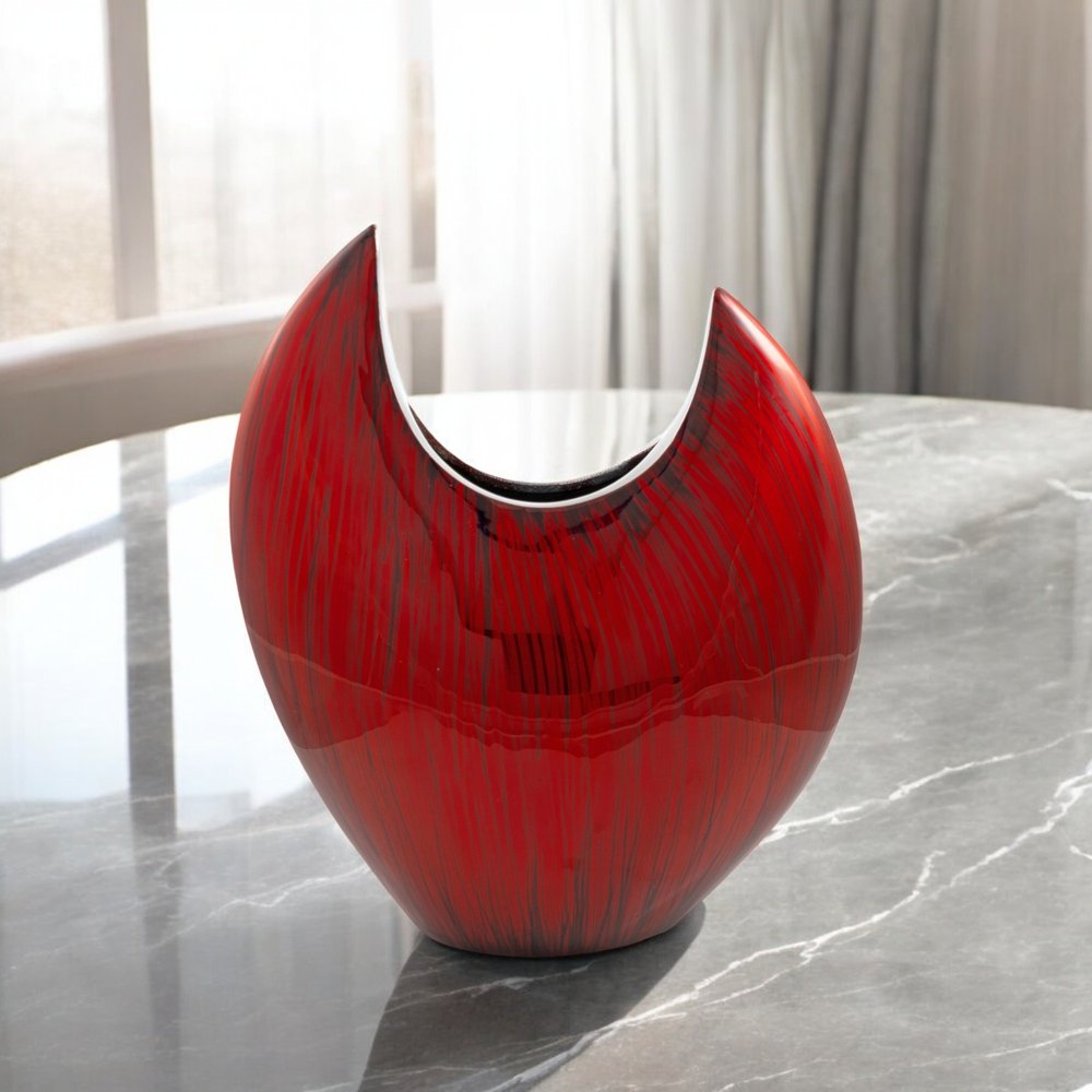 14" Red Striped Aluminum Table Vase