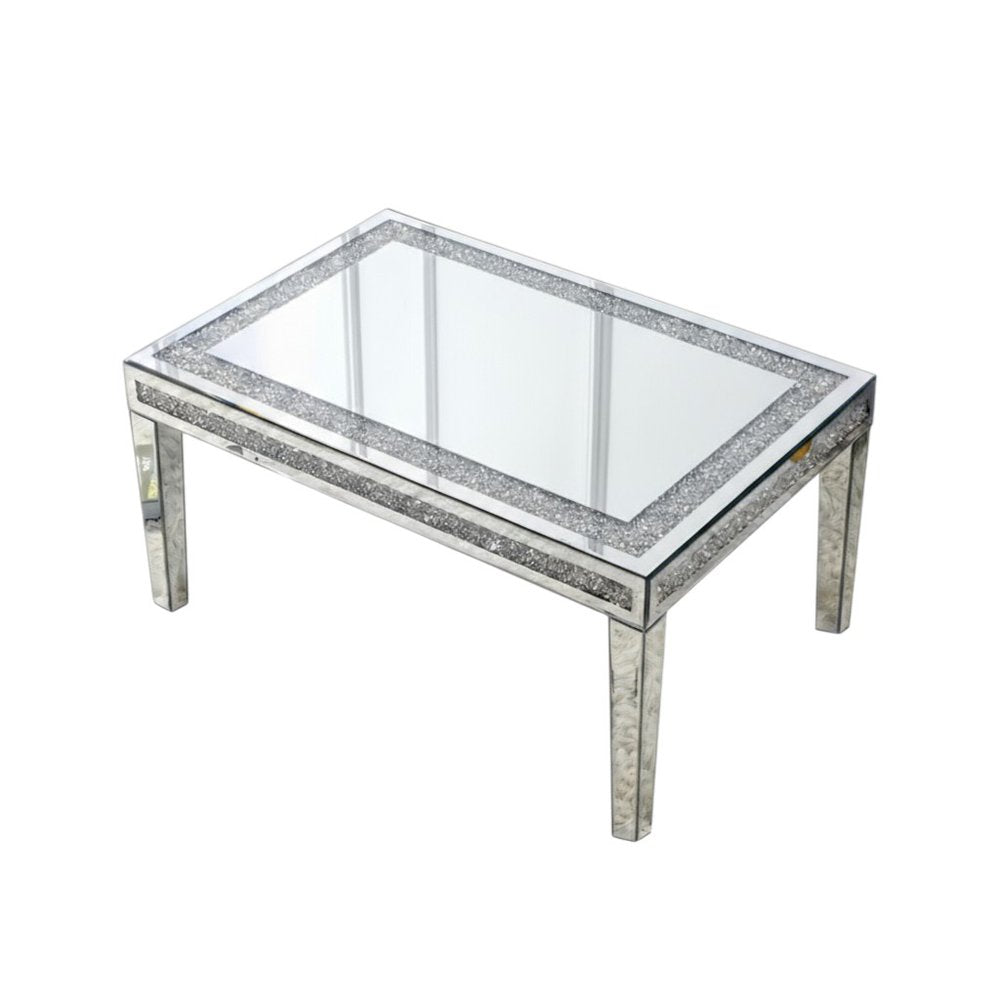 36" Clear and Silver Mirrored Faux Crystal and Glass Coffee Table