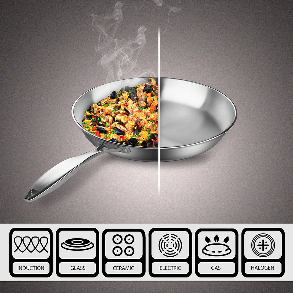 12" Silver Stainless Steel Frying Pan