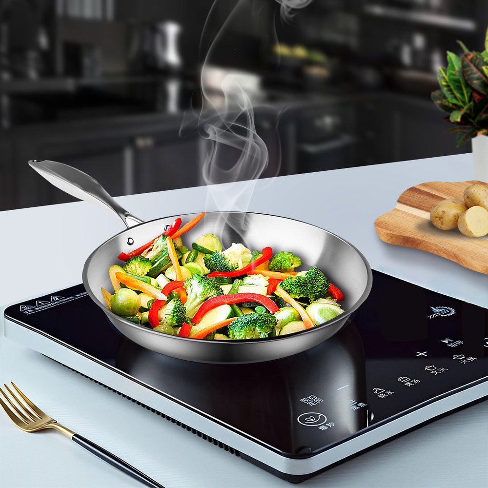 13" Silver Stainless Steel Frying Pan