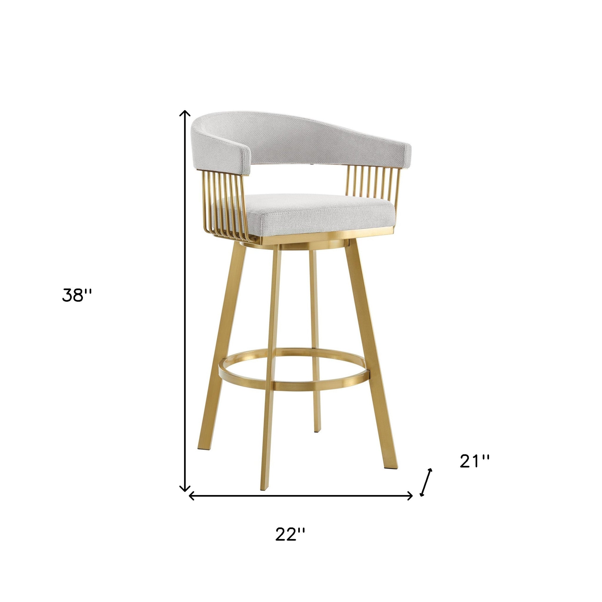 30" Silver And Gold Fabric And Steel Low Back Bar Height Swivel Bar Chair