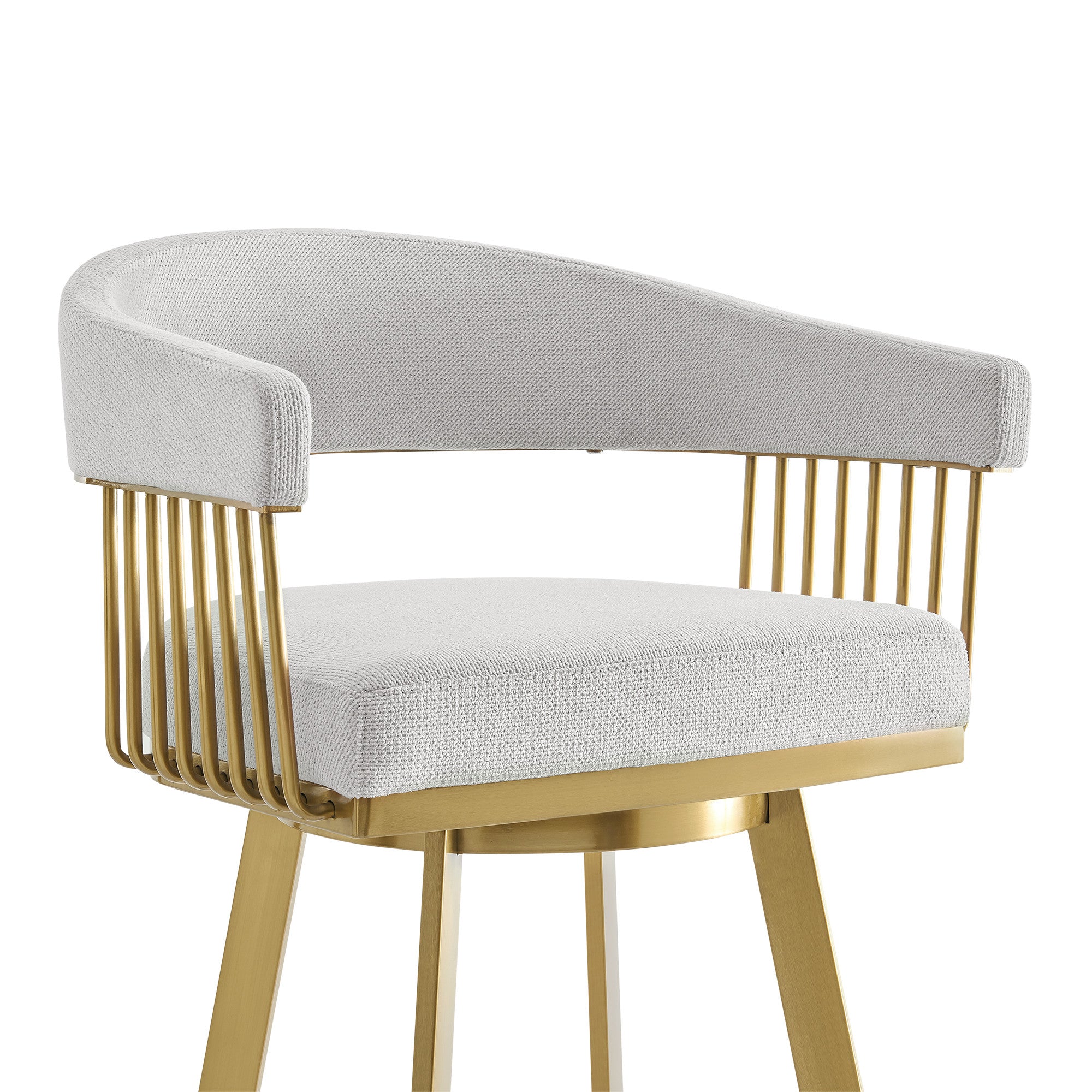 30" Silver And Gold Fabric And Steel Low Back Bar Height Swivel Bar Chair