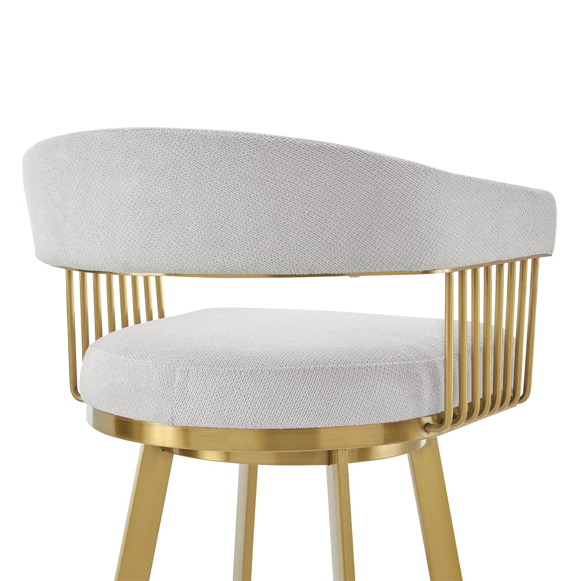 30" Silver And Gold Fabric And Steel Low Back Bar Height Swivel Bar Chair