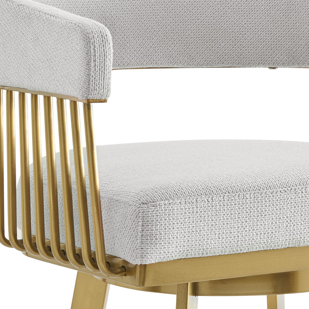 30" Silver And Gold Fabric And Steel Low Back Bar Height Swivel Bar Chair