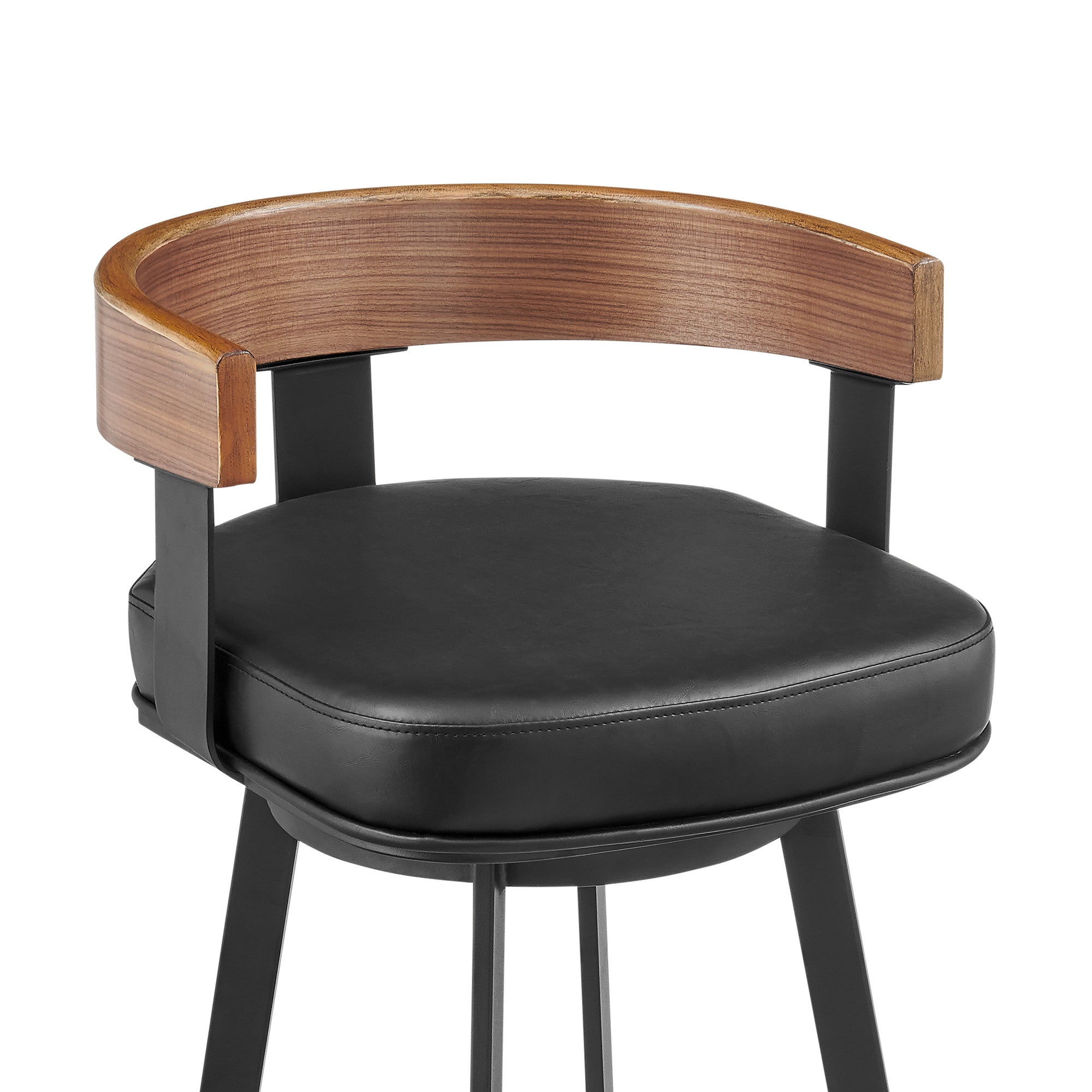 26" Black Faux Leather And Iron Low Back Counter Height Swivel Bar Chair