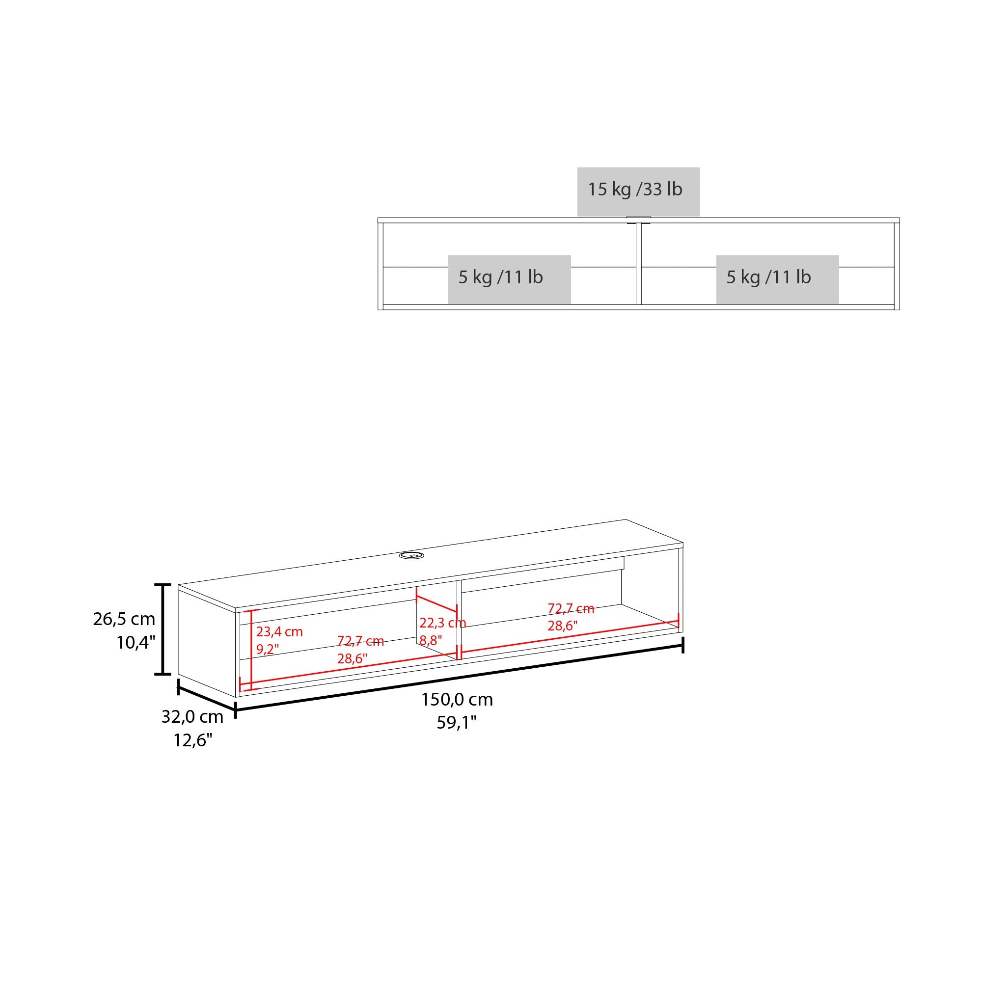 59" Black Floating Mount TV Stand