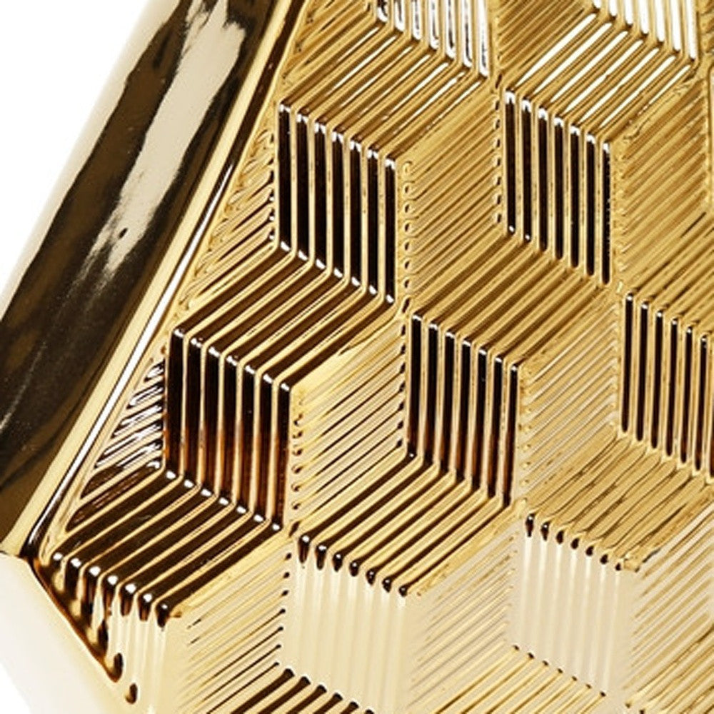 13" Gold Geometric Ceramic Table Vase With Sculptural Details