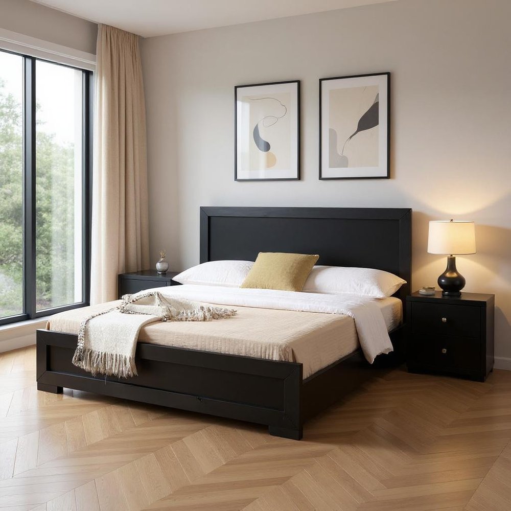 Two Piece Black Solid and Manufactured Wood Bedroom Set