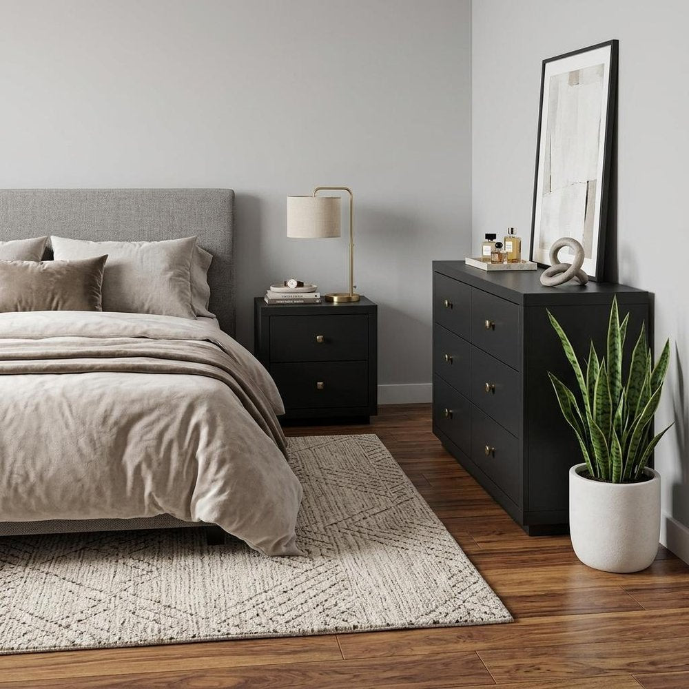 Two Piece Black Solid and Manufactured Wood Bedroom Set