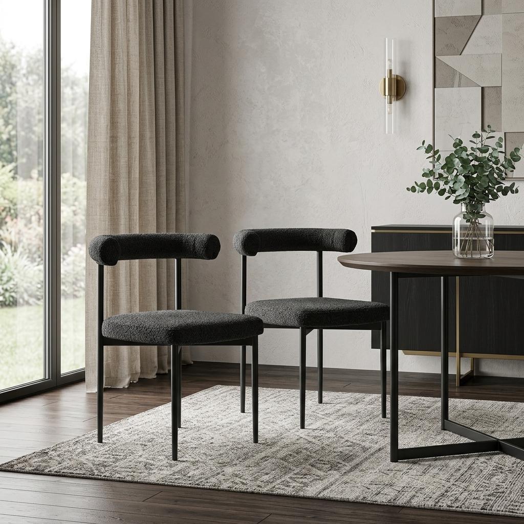 Set of Two Black Upholstered Polyester Open Back Dining Side Chairs