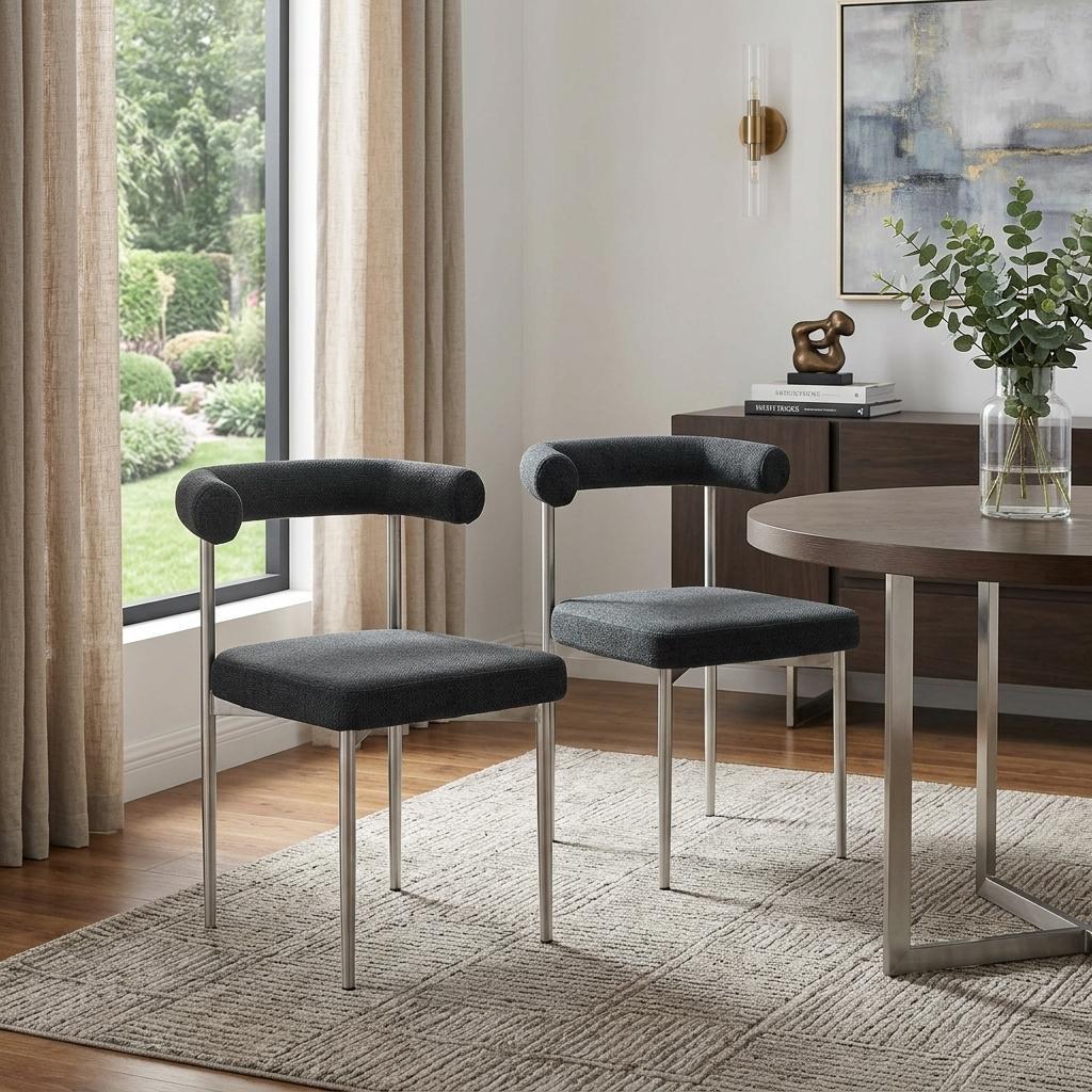 Set of Two Gray And Silver Upholstered Polyester Open Back Dining Side Chairs