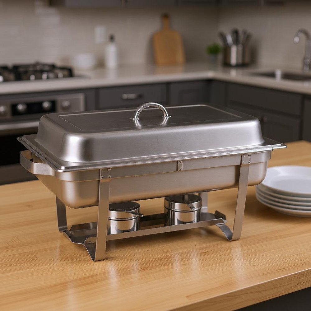9" Silver Stainless Steel Chafing Dish With Stand