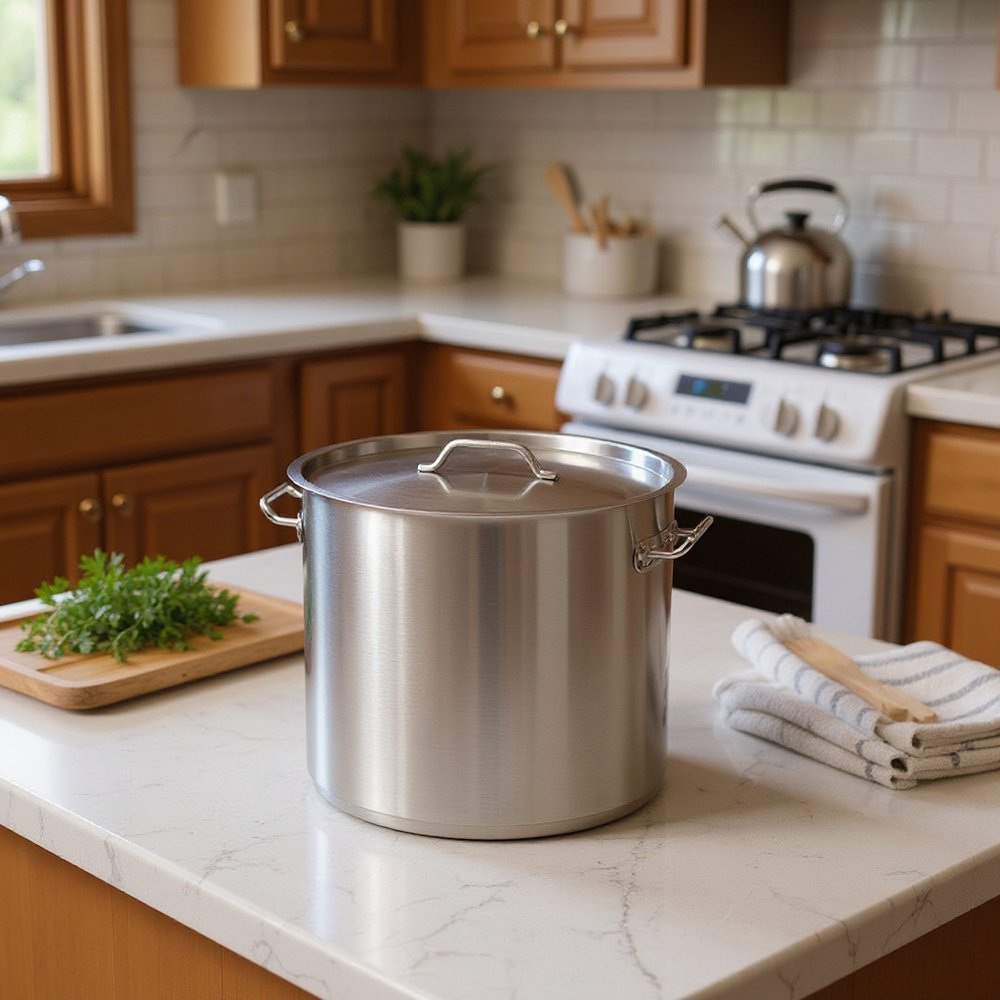 14" Silver Stainless Steel Stock Pot