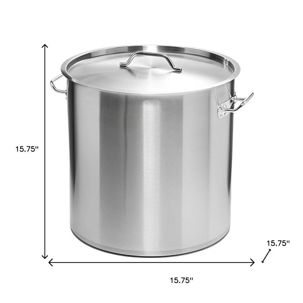 16" Silver Stainless Steel Stock Pot